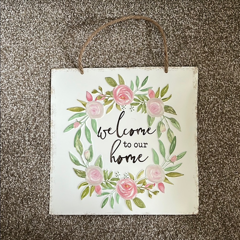 The Spring Shop Floral Welcome Sign with Pink Roses - Picture 2 of 4